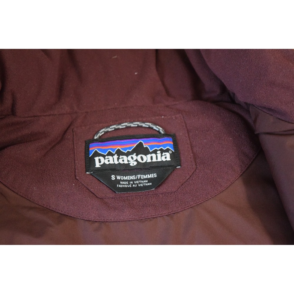 Patagonia Bivy Hooded Vest Small Burgundy Tan Down Insulated 27746 Womens Puffer - Picture 4 of 6